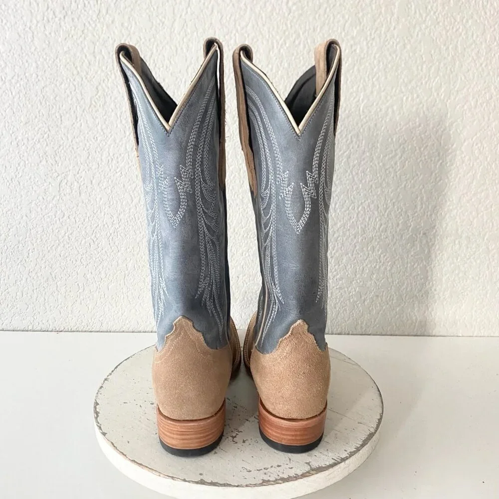 Lane Womens Square Toe Cowboy Boots 7.5 Blue Brown Suede Western Cowgirl Tall - Picture 3 of 11